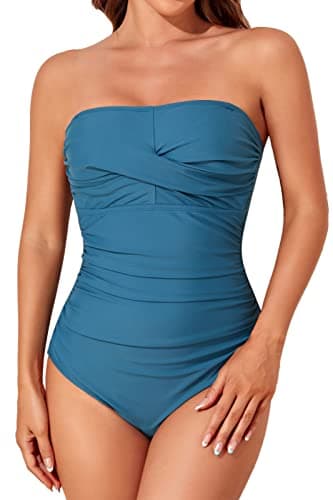 Smismivo Women's Strapless Tummy Control One-Piece Swimsuit