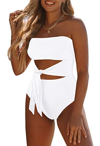 Viottiset Women's Strapless High Cut Out Bandeau Swimsuit