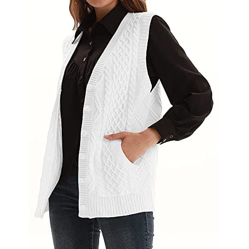 NIUBIA Women's V-Neck Knit Sleeveless Cardigan Sweater with Pocket