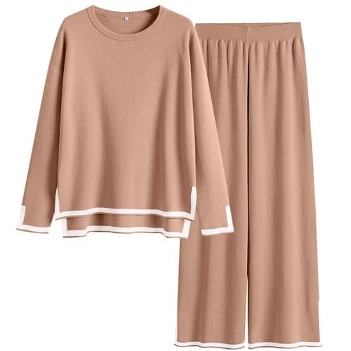 ANRABESS Women's Knit Sweater Tops & Wide Leg Pants Matching Sweatsuit Set