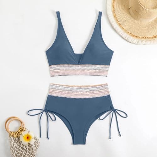 Cethrio Plus Size High Waisted Tummy Control Swimsuit