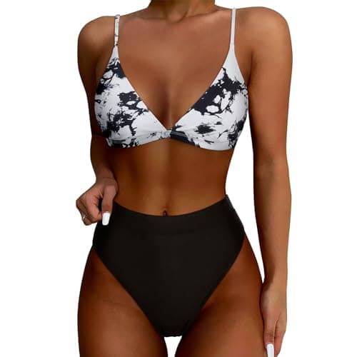 YNCSZEC Women's High-Waisted Spaghetti Strap Push-Up Bikini Swimsuit V-Neck Cheeky Two-Piece