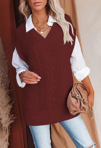 Cable Knit V Neck Tunic Sweater Vest for Women