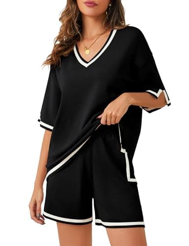 Bloggerlove Women Lightweight Knit Short Sets Lounge Sweater