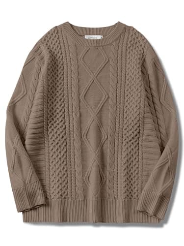 ANRABESS Women's Oversized Crewneck Long Sleeve Cable Knit Pullover Tops 2024 Fall