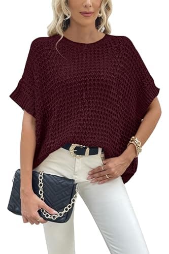 Jumppmile Women's Oversized Batwing Sleeve Waffle Knit Sweater