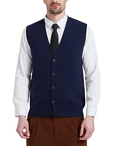 Kallspin Men's Wool Blend V-Neck Sleeveless Cardigan Vest