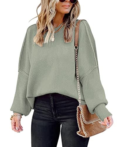SAUKOLE Women's Oversized Batwing Sleeve Crewneck Knit Sweater