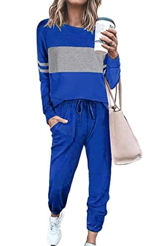 PrettyGarden Women's Color Block Tracksuit Crewneck Long Sleeve Tops & Pants