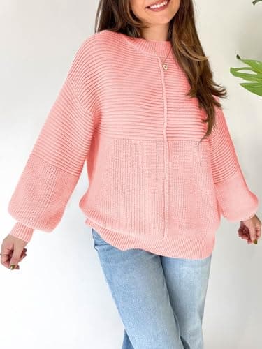 Langwyqu Women's Oversized Crew Neck Long Sleeve Knitted Pullover Tops