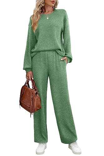 WIHOLL Women's Long Sleeve Sweatsuit Set Wide Leg Pants Outfit