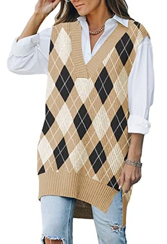 Viottiset Women's Oversized V-Neck Knit Sweater Vest