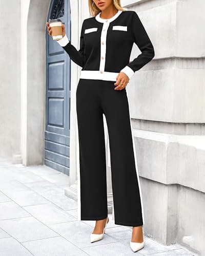 PRETTYGARDEN Women's Long Sleeve Cardigan & Wide Leg Pant Sets