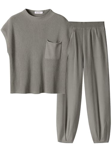 ANRABESS Women's Two-Piece Knit Sweater Vest & Crop Top Pants Set