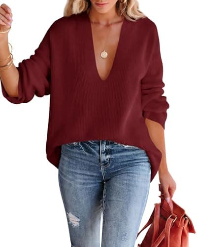 Imily Bela Women's Oversized Deep V Neck Tunic Sweater