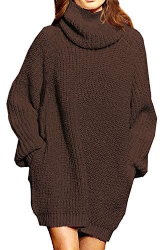 Pink Queen Women's Oversize Turtleneck Long Pullover Sweater Dress