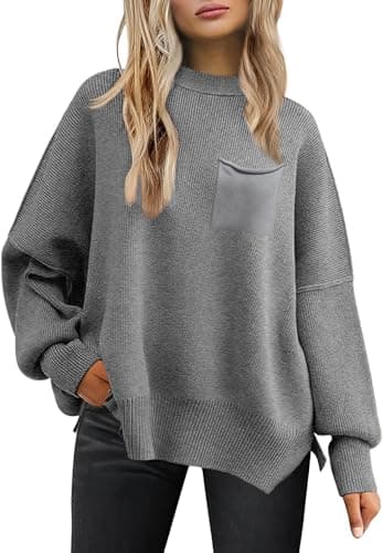 Women's Oversized 2025 Crewneck Ribbed Knit Batwing Sweater Tops