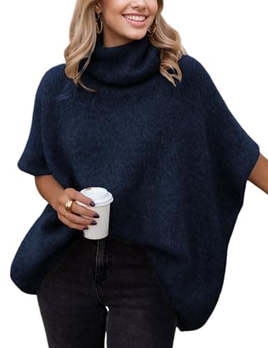Women's Turtleneck Batwing Sleeve Chunky Sweater