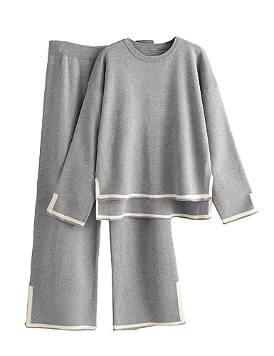 Tanming Women's Long Sleeve Knit Sweater & Wide Leg Pants Lounge Set