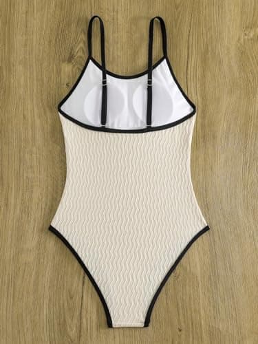Floerns Women's Contrast Binding Tummy Control One Piece Monokini Swimwear