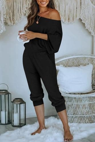 PRETTYGARDEN Women's Off-Shoulder Ribbed Tracksuit with Pockets