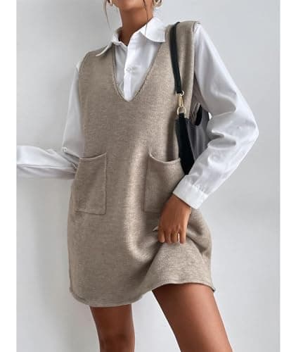 SEMATOMALA Women's Oversized Long Sleeveless V-Neck Knit Vest