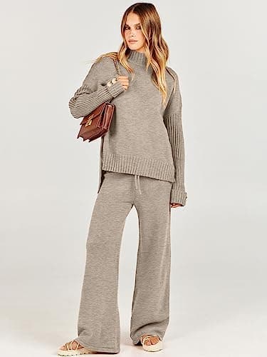 ANRABESS Women's 2-Piece 2024 Fashion Long Sleeve Knit Sweater & Wide Leg Pant Loungewear
