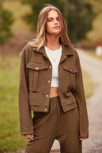 PRETTYGARDEN Women's 2025 Winter Tracksuit Long Sleeve Shacket Casual Set