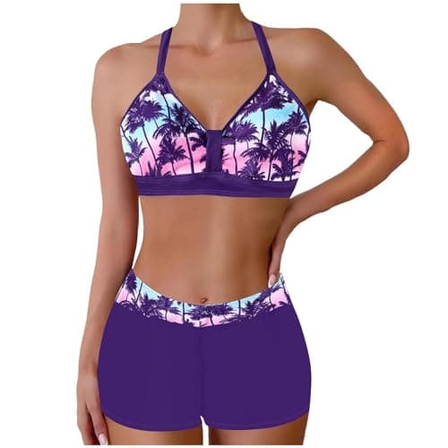 Cethrio Vintage Printed Plus Size Tankini and Boyshorts