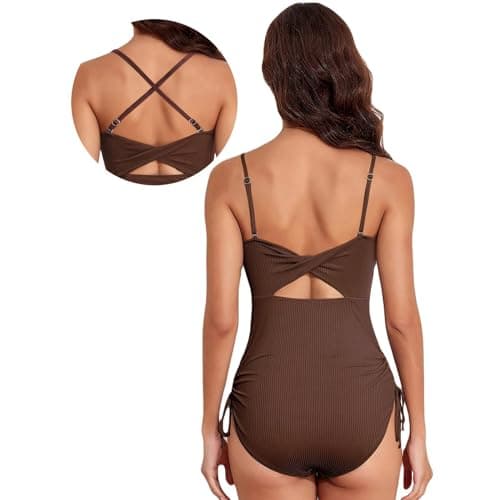 2024 Women's Ruched High Cut Tummy Control Swimsuit Adjustable Tie Side Padded Monokiní