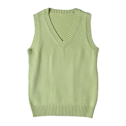 Blestirno Women's V-Neck Solid Color Sleeveless Sweater Vest