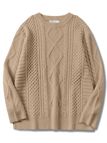 ANRABESS Women's Oversized Crewneck Long Sleeve Cable Knit Pullover Tops 2024 Fall