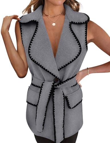 PRETTYGARDEN Women's Winter Long Vest Cardigan with Belt and Pockets