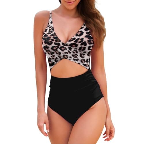 Color Block Tummy Control High Waisted V-Neck One Piece Bathing Suit