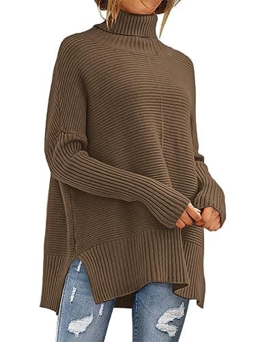 ANRABESS Women's Oversized Turtleneck Batwing Sleeve Knit Tunic Sweater 2024 Trend