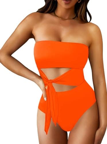 Pink Queen Women's Cutout High Waist Bandeau Monokini Swimsuit