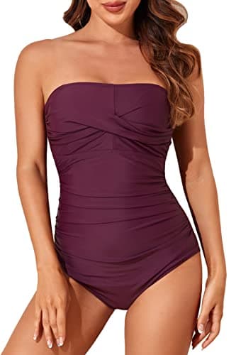 Smismivo Women's Strapless Tummy Control One-Piece Swimsuit