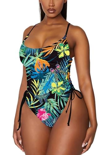 Viottiset Women's Ruched High Cut Tummy Control One Piece Bathing Suit