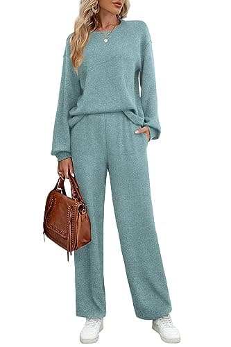 WIHOLL Women's Long Sleeve Sweatsuit Set Wide Leg Pants Outfit