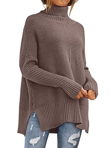 ANRABESS Women's Oversized Turtleneck Batwing Sleeve Knit Tunic Sweater 2024 Trend