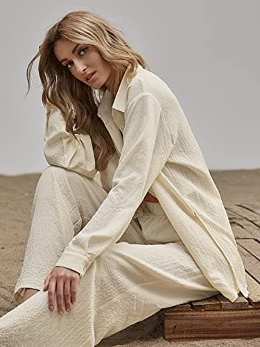 Floerns Women's Longline Blouse & Wide Leg Pants Outfit Set