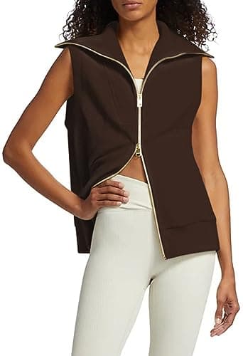 Viottiset Women's Ribbed Full Zip Sweatshirt Vest Casual Fall Top