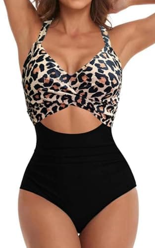 Eomenie Women's High-Waisted Cutout One-Piece Swimsuit with Tummy Control