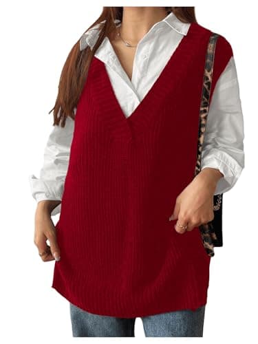 MakeMeChic Women's Plus Size Loose V-Neck Cable Knit Sweater Vest