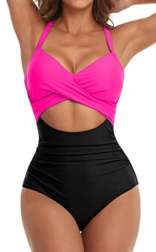 Eomenie Women's High-Waisted Cutout One-Piece Swimsuit with Tummy Control