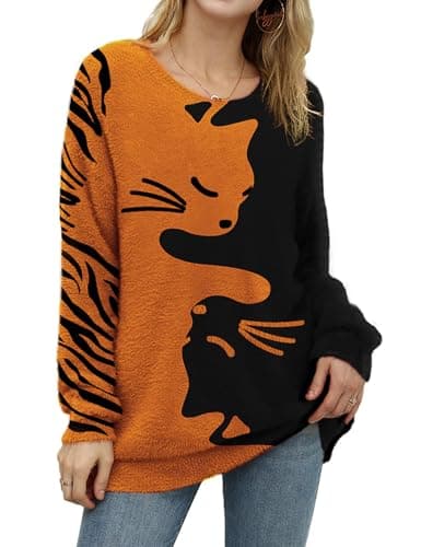 YESNO Women's Oversized Christmas Sweater with Graphic Print Casual Loose Knit Top S01
