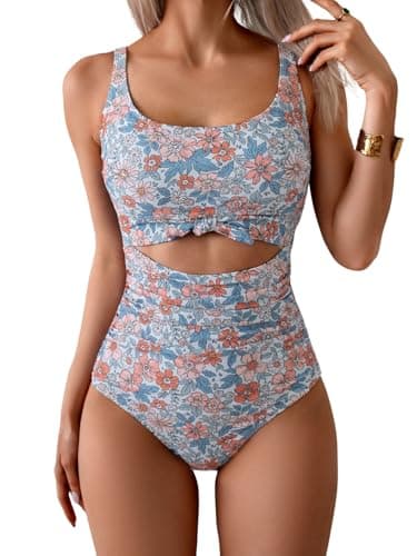 Eomenie Women's Tummy Control One Piece Swimwear with Cutout Tie Knot