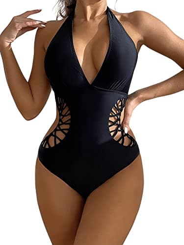 Women's Deep V Neck Cutout Monokini Swimsuit