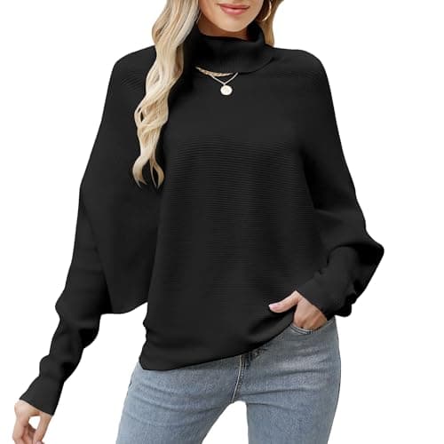 Women's Plus Size Turtleneck Sweater with Batwing Sleeves