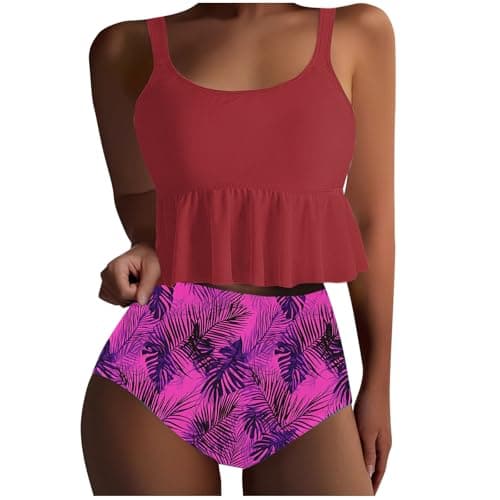 Yxzogd Women's 2025 Summer Ruffle Tankini Bikini Set Floral Swim Suit